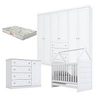 Quarto De Bebê Americano 6 Portas Com Berço Montessoriano Branco Hp E Colchão Gazin - Henn - 1