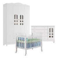 Quarto De Bebê New Selena 4 Portas Com Berço Lila E Cômoda Gran Selena Branco Brilho – Carolina Móveis - 1