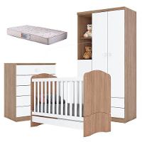 Quarto De Bebê Pique-esconde Com Berço Bala De Menta Rústico Branco E Colchão Gazin - Henn - 1