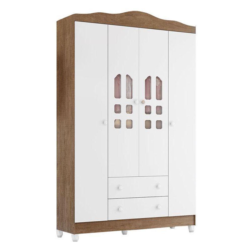 Quarto De Bebê New Selena 4 Portas Com Cômoda Selena E Berço Mirelle Branco Acetinado Amadeirado – Carolina Móveis - 6