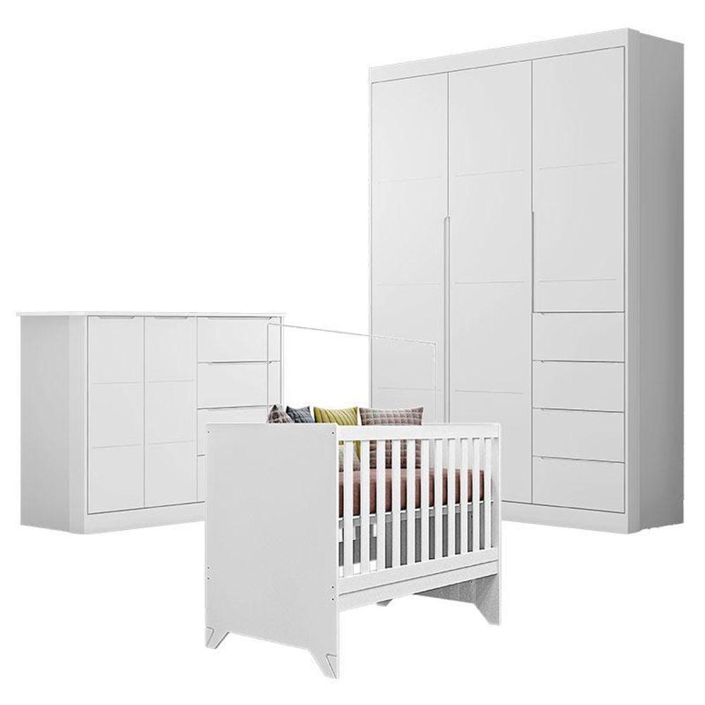 Quarto De Bebê Eloá Com Berço Americano Retro Maya Branco Acetinado – Phoenix Baby - 1