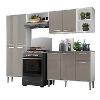 Cozinha Compacta Xangai 9 Portas 1 Gaveta MDF 231cm Branca Lacca Fumê