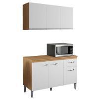 Balcão De Cozinha Gabriela Com Tampo 120cm E Armário Aéreo Andréia Amêndoa Branco - Ajl - 1