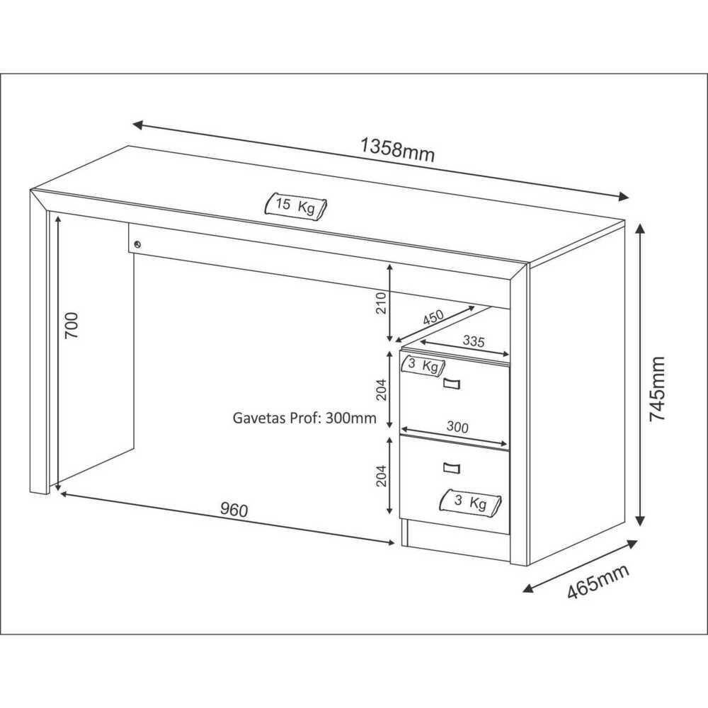 Escrivaninha Com 2 Gavetas Multimóveis Cr25033 Nogal - 3