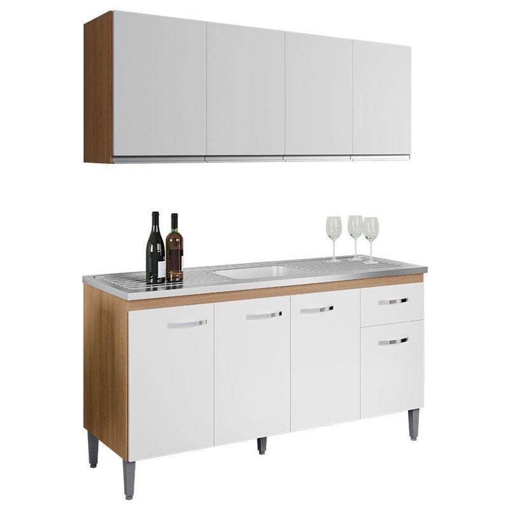 Balcão De Pia Gabriela 150cm E Armário Aéreo Andréia Amêndoa Branco - Ajl - 1