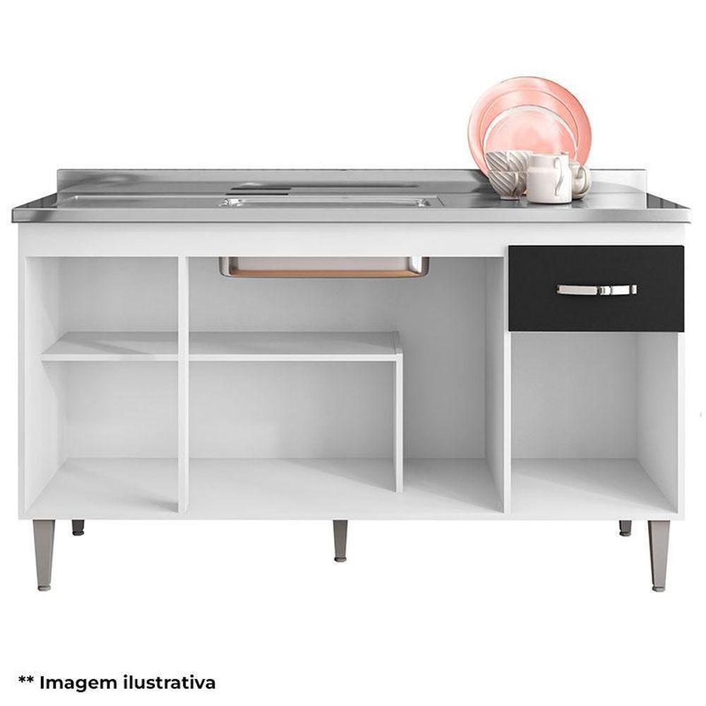 Balcão De Pia Gabriela 150cm E Armário Aéreo Andréia Amêndoa Branco - Ajl - 4