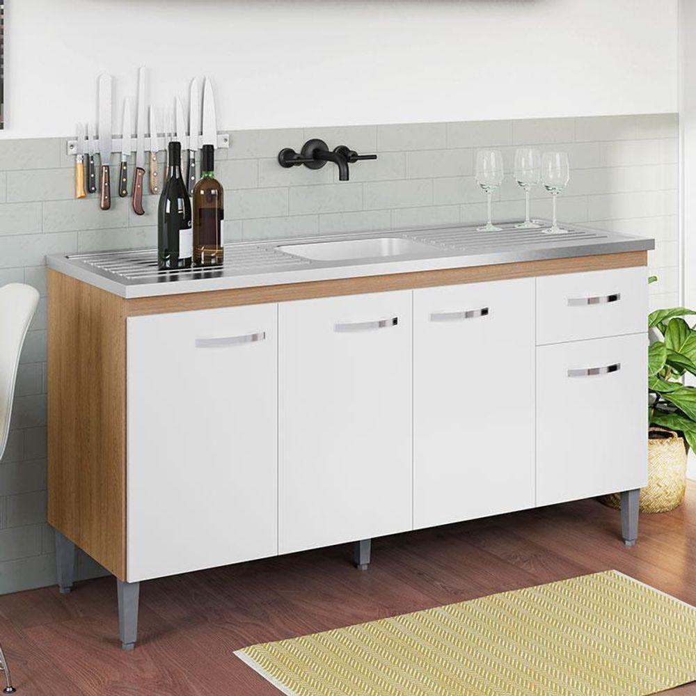 Balcão De Pia Gabriela 150cm E Armário Aéreo Andréia Amêndoa Branco - Ajl - 8