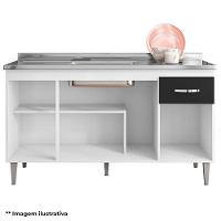 Balcão De Pia Gabriela 150cm E Armário Aéreo Andréia Amêndoa Branco - Ajl