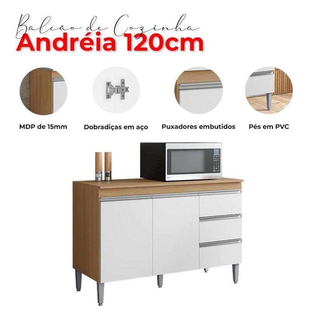 Balcão De Cozinha Com Tampo 120cm E Armário Aéreo Andreia Amêndoa Branco - Ajl - 6