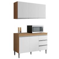 Balcão De Cozinha Com Tampo 120cm E Armário Aéreo Andreia Amêndoa Branco - Ajl - 1