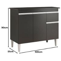 Balcão De Cozinha Ambiente Tatiane Com Tampo 100cm Preto Fosco - Ajl - 2