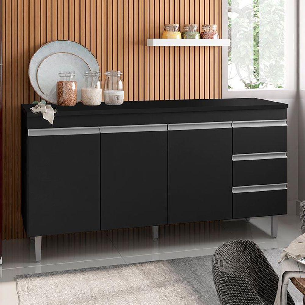 Balcão De Cozinha Andréia Com Tampo 150 Cm Preto Fosco - Ajl - 2