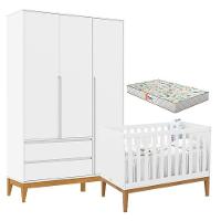 Berço Americano Unique E Guarda Roupa 3 Portas Nature Clean Branco Soft Eco Wood Com Colchão Gazin – Matic - 1