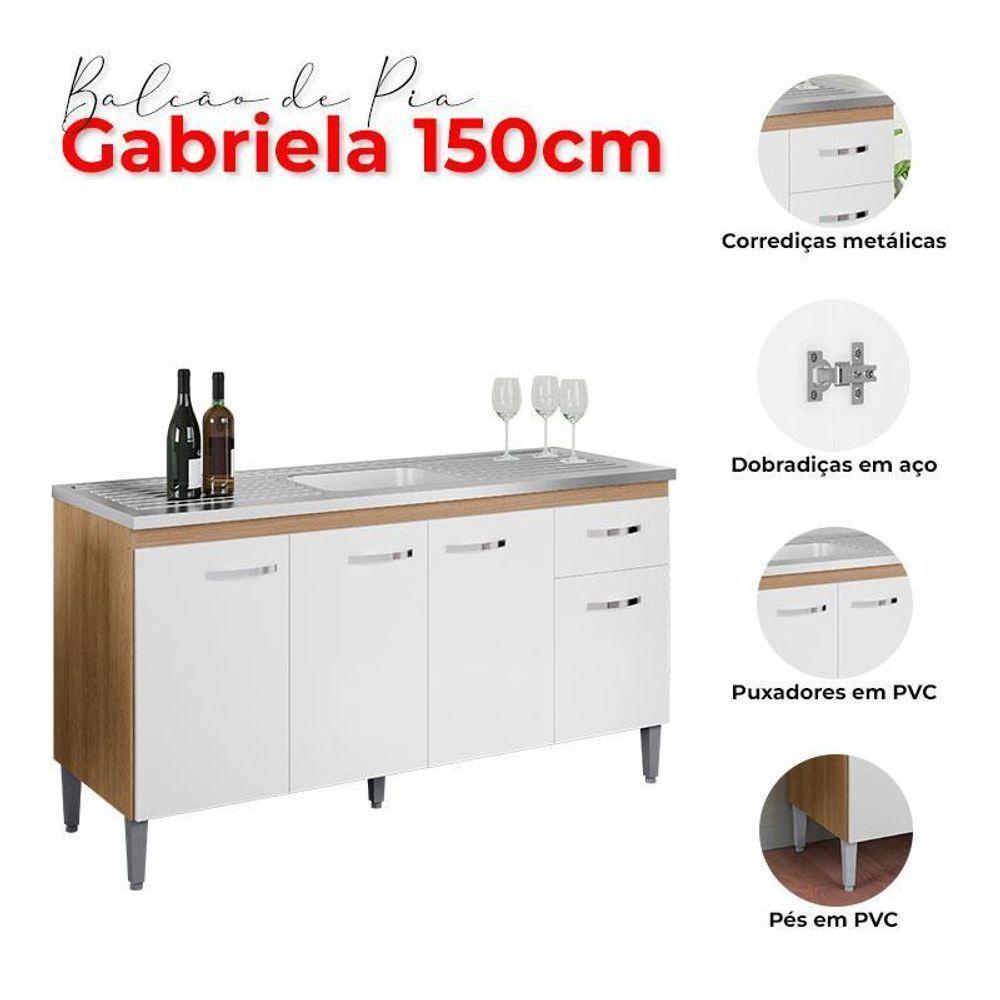 Balcão De Pia Gabriela 150cm Amêndoa Branco - Ajl - 4
