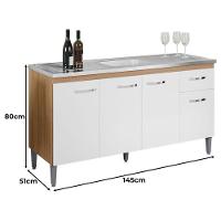 Balcão De Pia Gabriela 150cm Amêndoa Branco - Ajl - 2