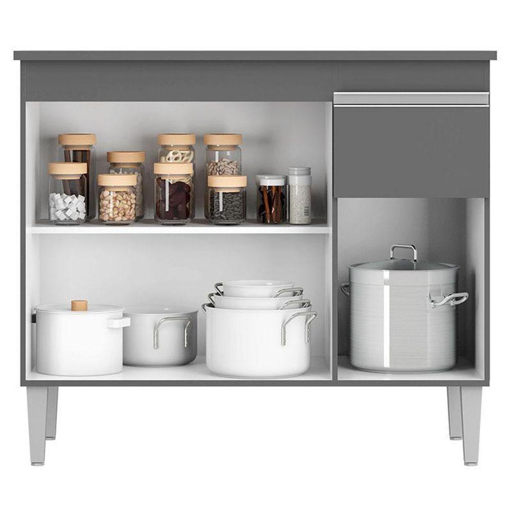 Balcão De Cozinha Ambiente Tatiane Com Tampo 100cm Cinza Fosco - Ajl - 3