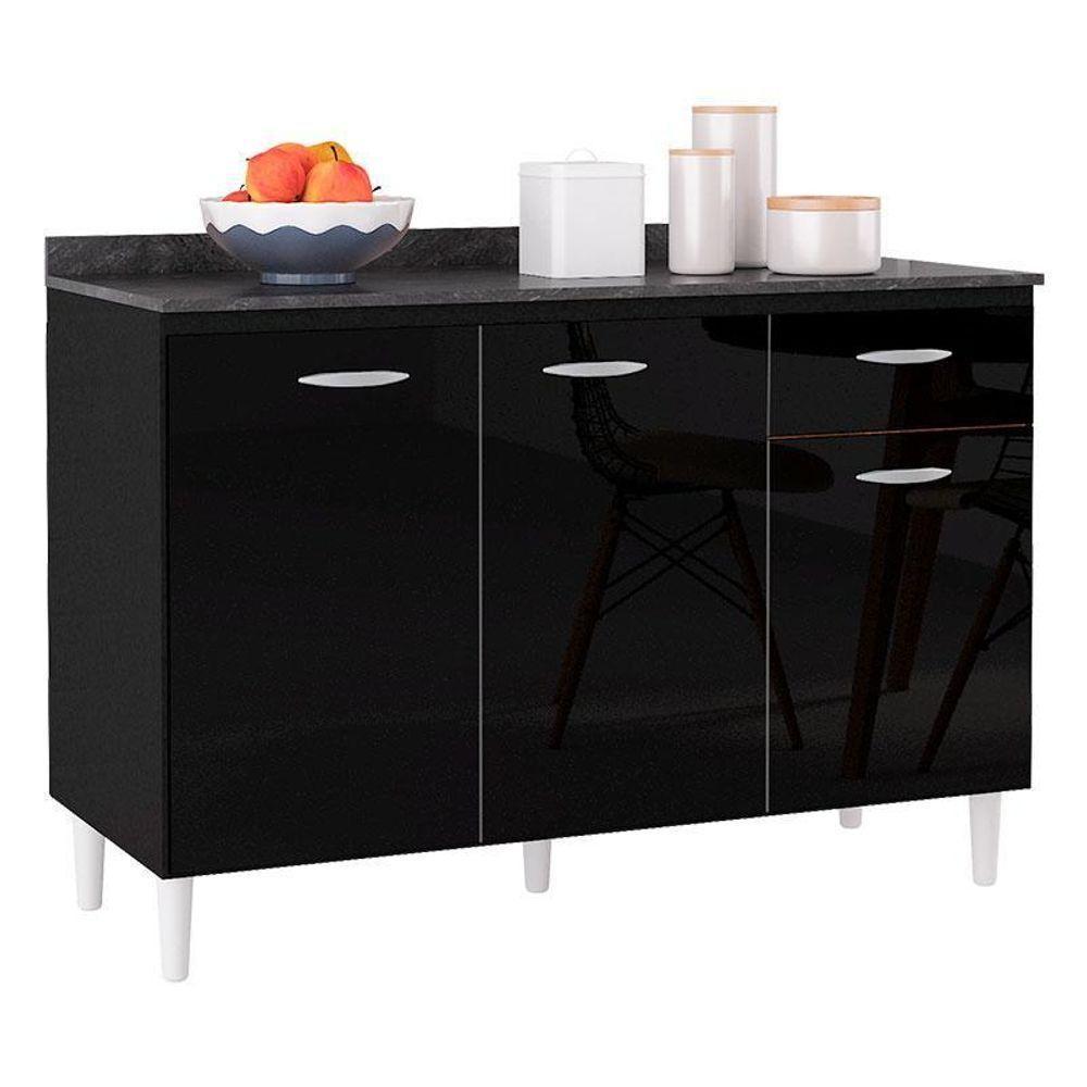 Balcão De Cozinha Com Tampo 120 Cm Preto – Poquema - 1