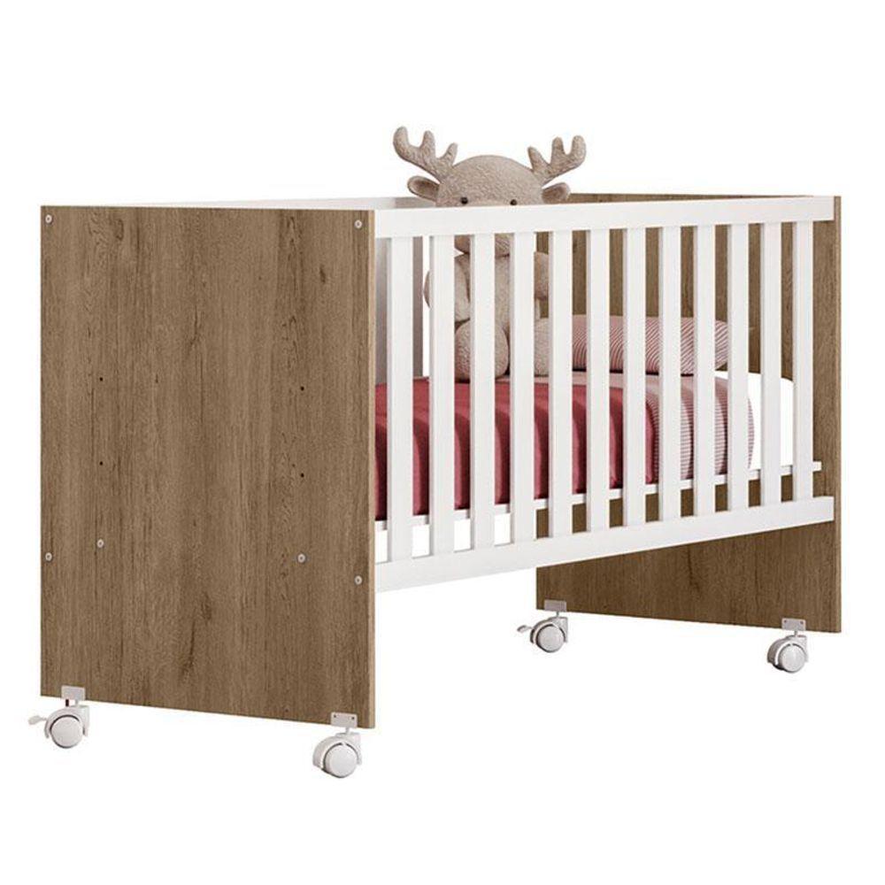 Berço Nacional Doce Sonho 3540 Carvalho Rústico Toq Branco – Qmovi - 1