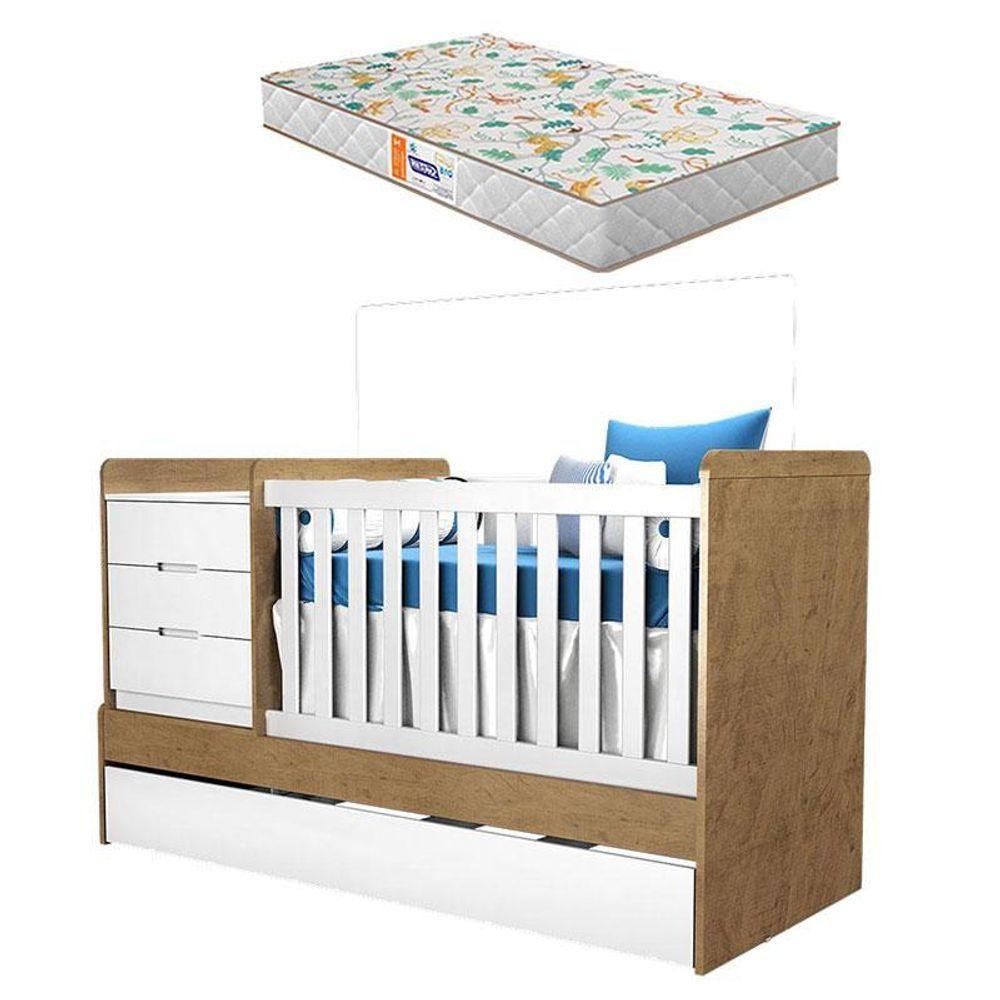 Berço Multifuncional Cléo Branco Acetinado Amadeirado Com Colchão Gazin - Carolina Móveis - 1