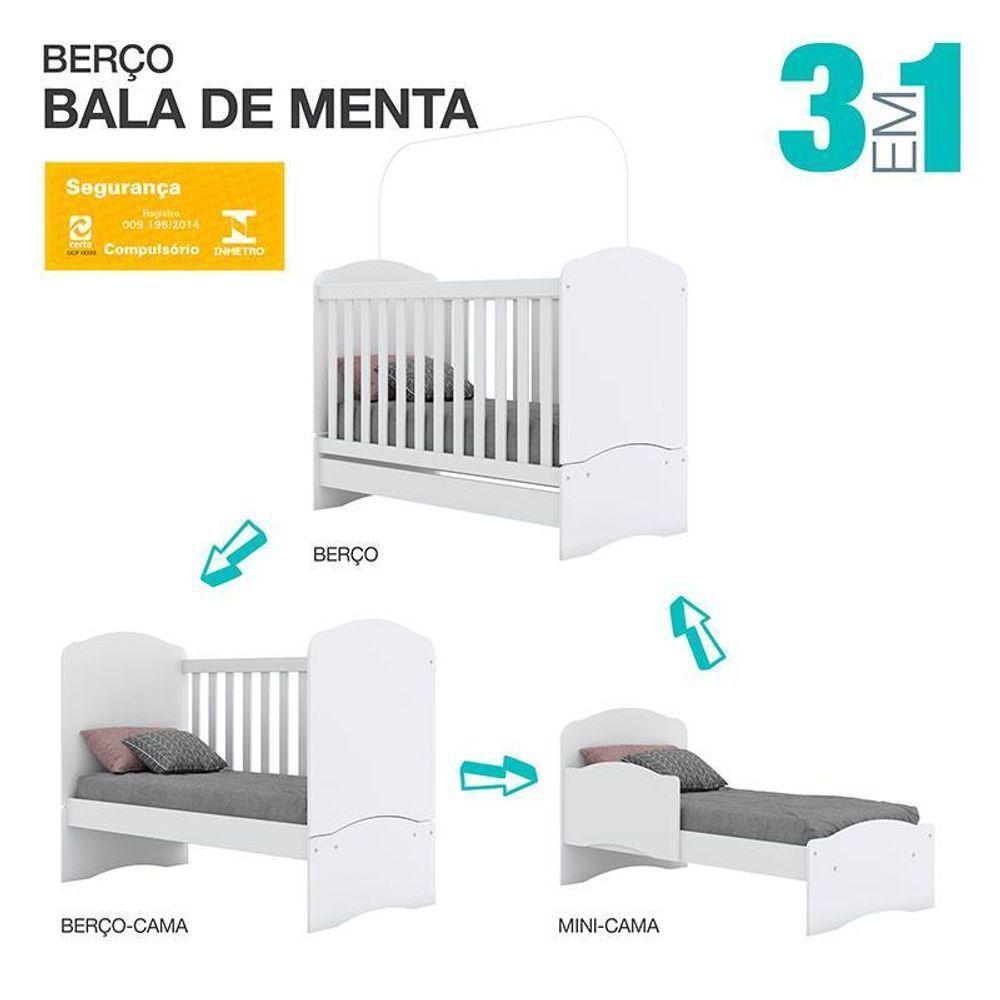 Berço Nacional Bala De Menta E Cômoda Infantil Pique-esconde Branco Com Colchão Ortobom – Henn - 5