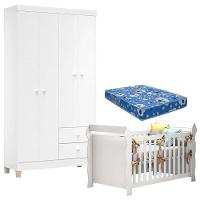 Berço Americano Lara Com Colchão E Guarda Roupa Ternura Baby 4 Portas Branco Flex - Incorplac - 1