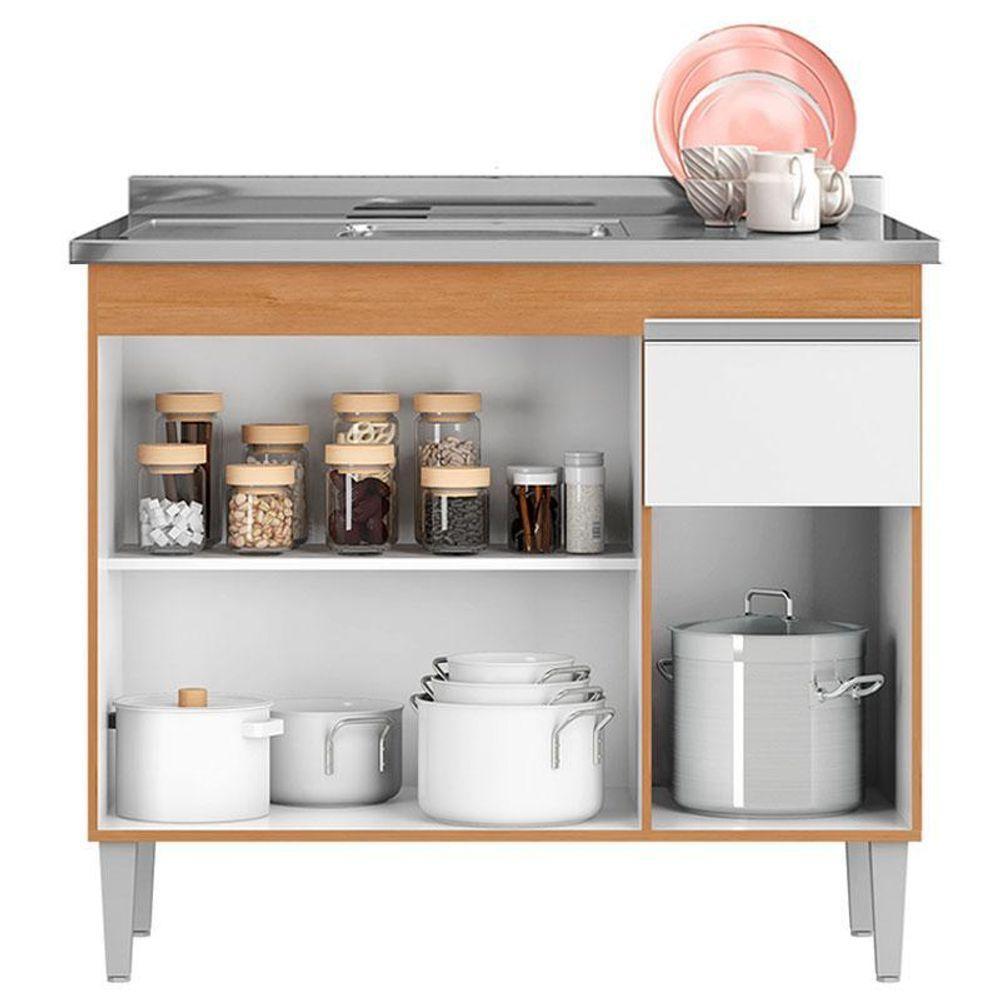 Balcão De Pia Tatiane 100cm Amêndoa Branco - Ajl - 3