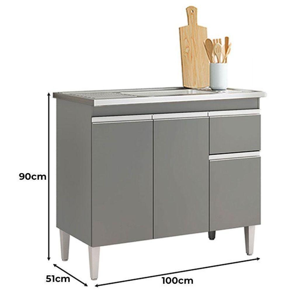 Balcão De Pia Tatiane 100cm Cinza Fosco - Ajl - 2