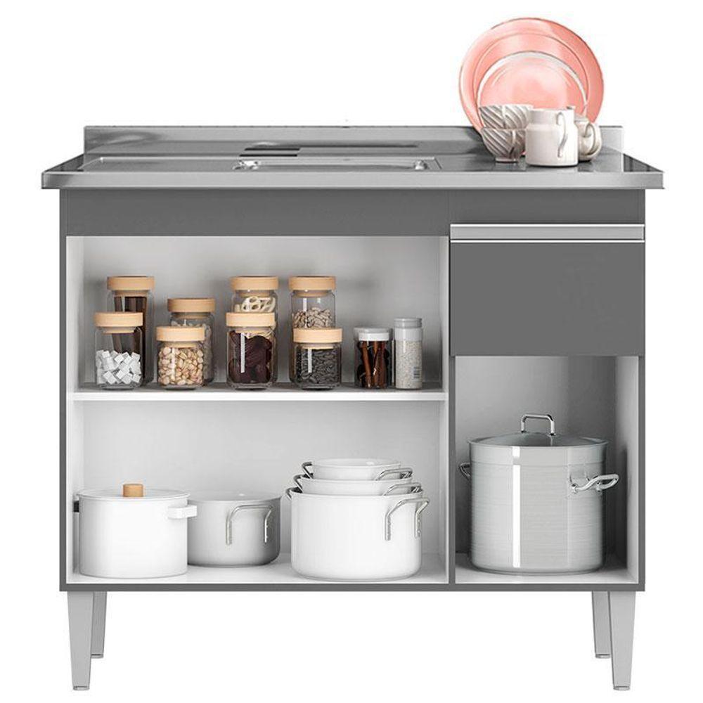 Balcão De Pia Tatiane 100cm Cinza Fosco - Ajl - 3