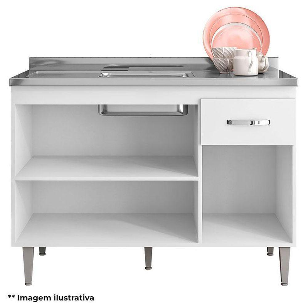 Balcão De Pia Gabriela 120cm E Armário Aéreo Andréia Amêndoa Branco - Ajl - 4