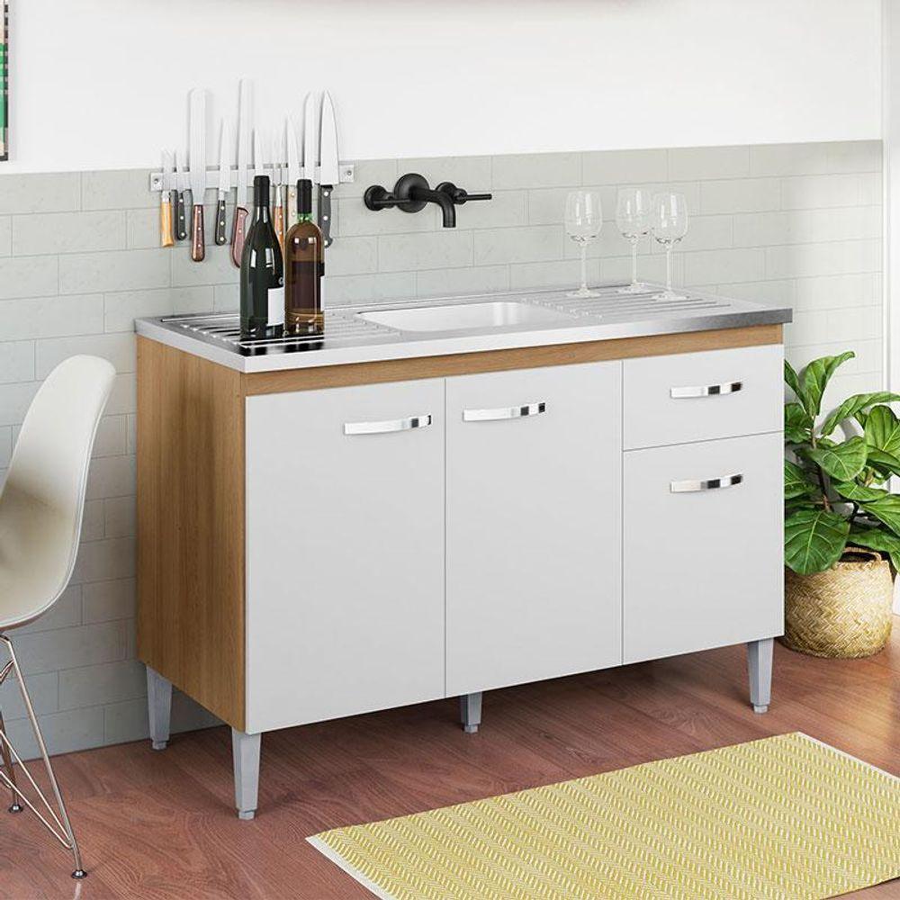 Balcão De Pia Gabriela 120cm E Armário Aéreo Andréia Amêndoa Branco - Ajl - 8