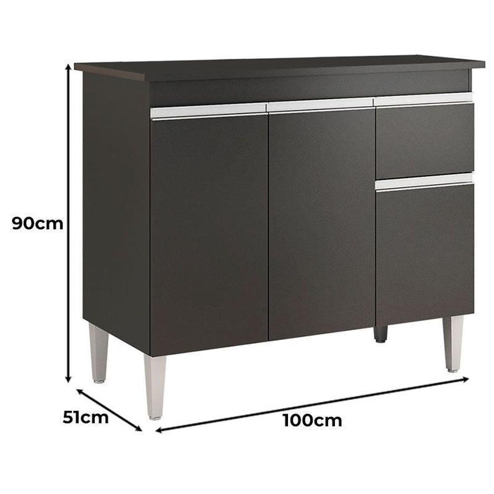 Balcão De Cozinha Tatiane Com Tampo 100cm Preto Fosco - Ajl - 2