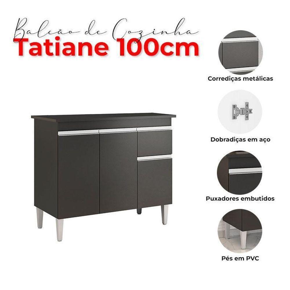 Balcão De Cozinha Tatiane Com Tampo 100cm Preto Fosco - Ajl - 4