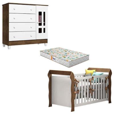Berço Americano Lara com Cômoda Ariel 1 Porta 4 Gavetas MDF MDP 154 cm Branco Carolina