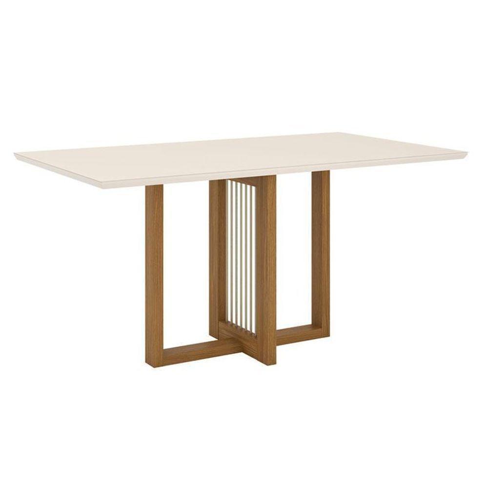 Mesa De Jantar Natalí 160 Cm Canto Reto Com Vidro Nature Off White - Henn - 1