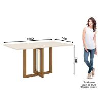 Mesa De Jantar Natalí 160 Cm Canto Reto Com Vidro Nature Off White - Henn - 2