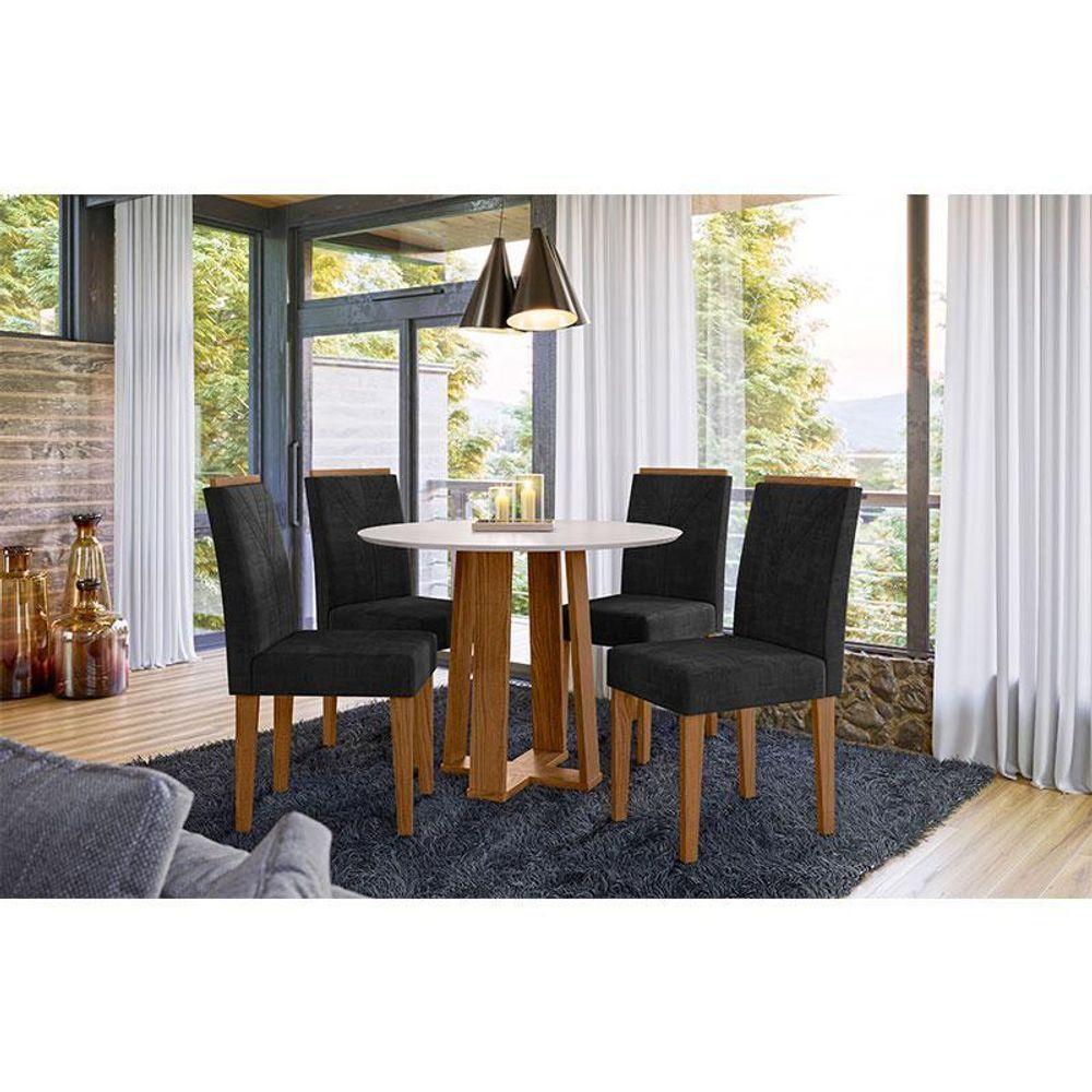 Mesa De Jantar 100x100cm Isabela Com Vidro Ype Off White E 4 Cadeiras Amanda Ype Veludo Preto – New Ceval - 5