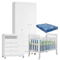 Quarto De Bebê 3 Portas Ternura Baby Com Berço Lila Branco Brilho Com Colchão - Incorplac - 1