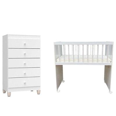 Mini Berço Moisés Alegria com Colchão e Cômoda Gaveteiro Ternura Baby Branco Brilho Incorplac