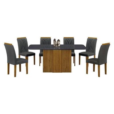 Mesa De Jantar Doha 160x80 Freijó Decor Freijó Chumbo Com 6 Cadeiras Freijó Joli Chumbo – Leifer Móveis