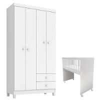 Mini Berço Moisés Alegria Com Colchão E Guarda Roupa Ternura Baby 4 Portas Branco Flex - Incorplac - 1