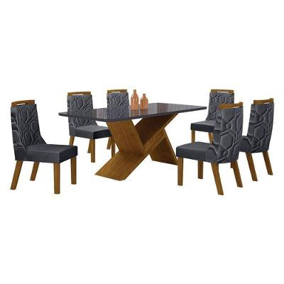 Mesa De Jantar ágata 180x90 Freijó Chumbo Com 6 Cadeiras Mdf Freijó Joli Chumbo – Leifer Móveis