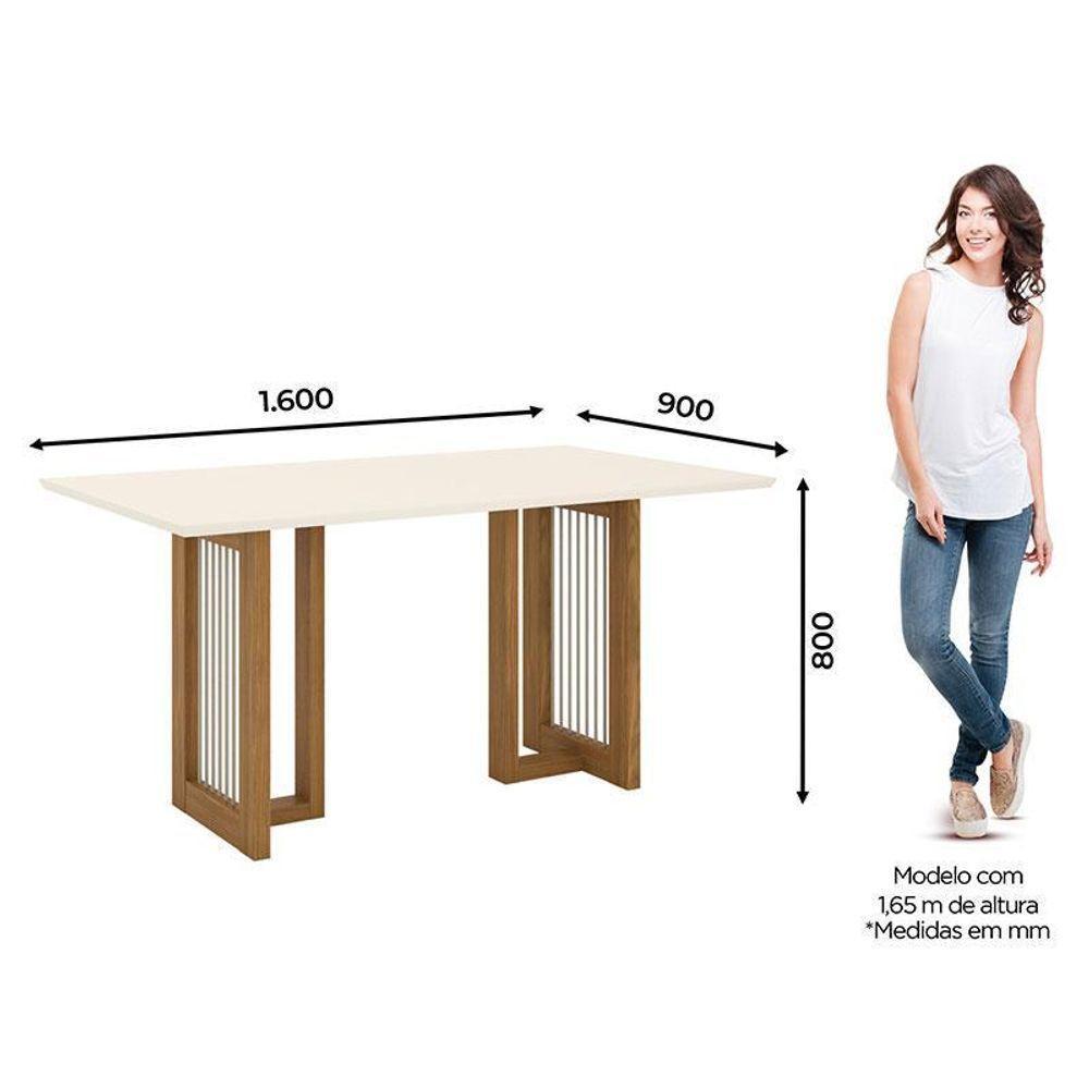 Mesa De Jantar Yara 160 Cm Canto Reto Sem Vidro Nature Off White - Henn - 2