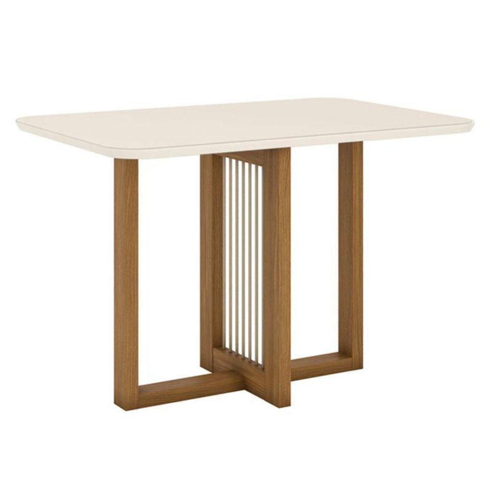 Mesa De Jantar Natalí 120 Cm Canto Arredondado Com Vidro Nature Off White - Henn - 1
