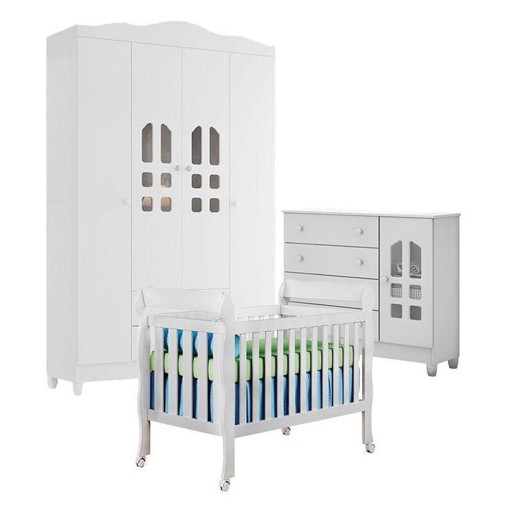 Quarto De Bebê New Selena 4 Portas Com Berço Lila E Cômoda Selena Branco Brilho – Carolina Móveis - 1