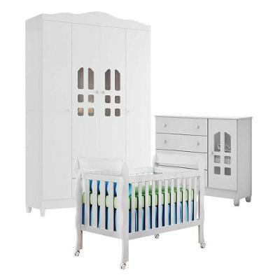 Quarto De Bebê New Selena 4 Portas Com Berço Lila E Cômoda Selena Branco Brilho – Carolina Móveis