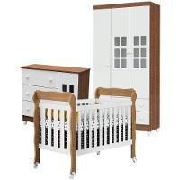 Quarto De Bebê Mariah 3p Com Berço Lila Branco Acetinado Amadeirado - Carolina - 1