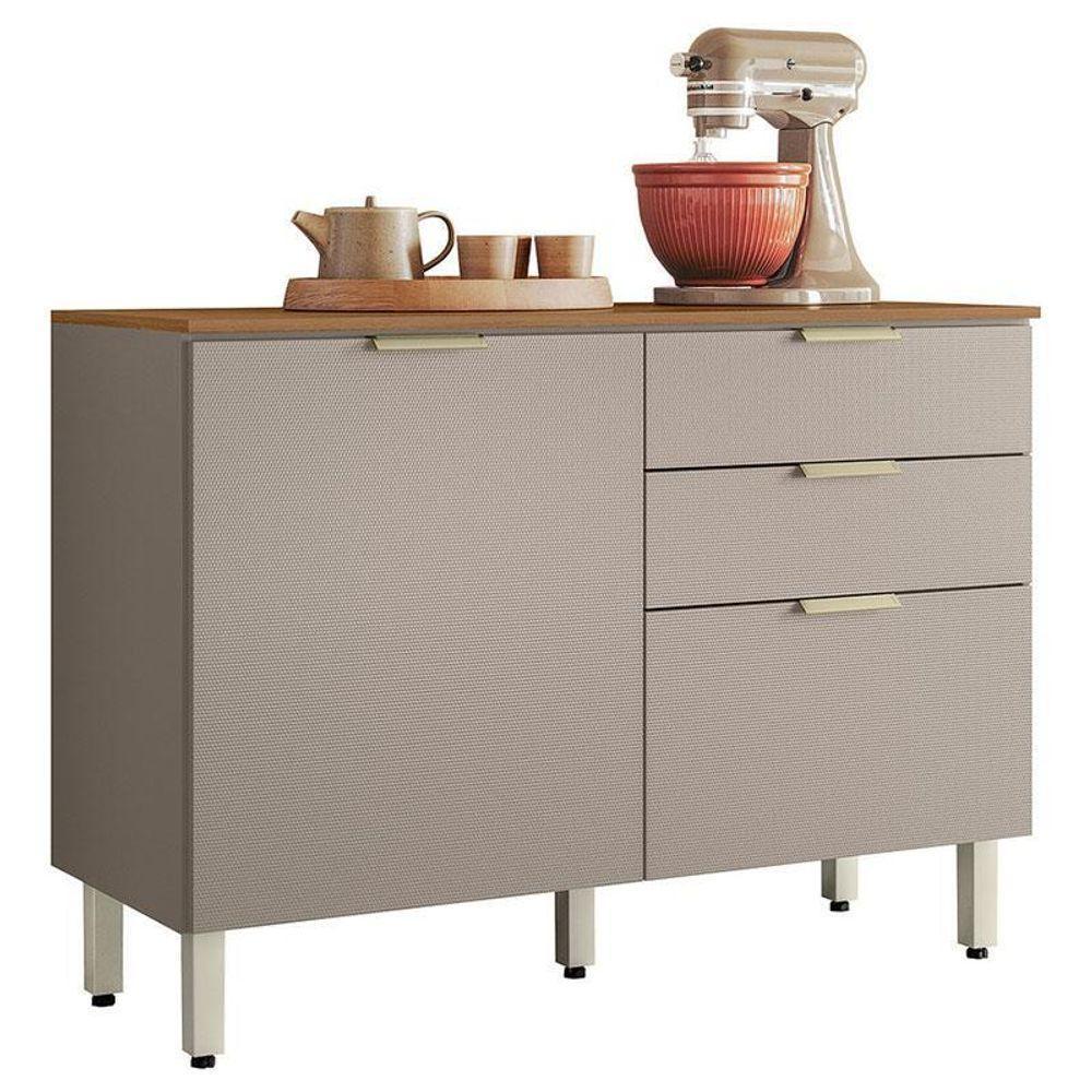 Balcão De Cozinha Ambiente Alba 120cm Amêndola Nude Prime Tx Com Tampo - Demóbile - 5