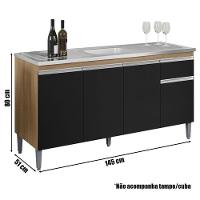 Balcão De Pia Ambiente Tatiane 145 Cm Amêndoa Preto - Ajl - 2