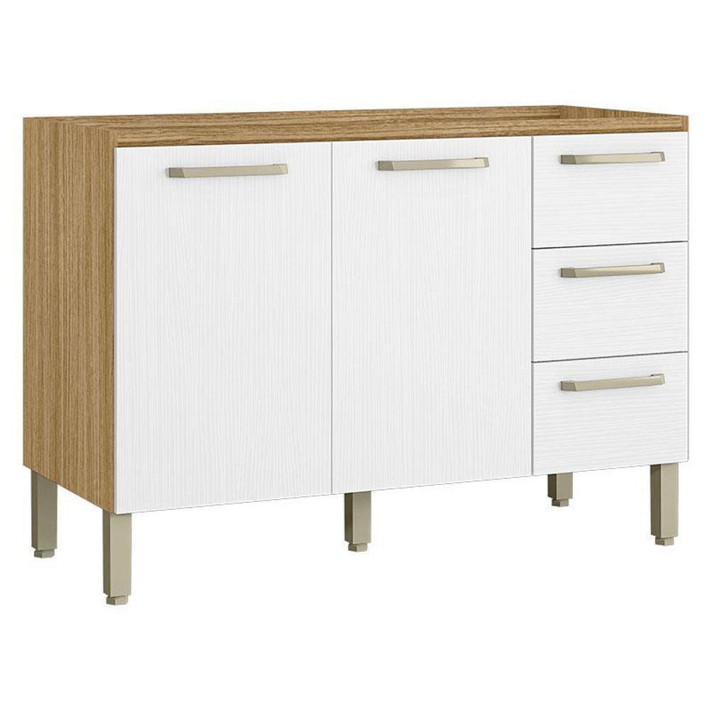 Balcão De Pia Ametista 2 Portas 3 Gavetas 120 Cm Freijó Supremo - Kits Paraná - 1