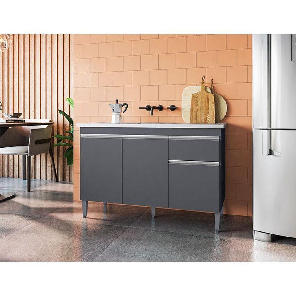 Balcão De Pia Ambiente Tatiane 120 Cm Cinza Fosco - Ajl - 1